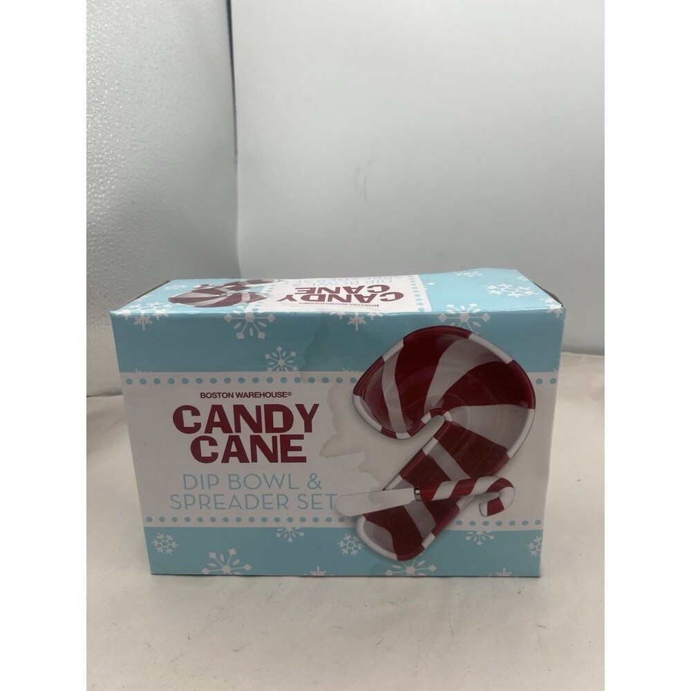 2007 Boston Warehouse Holiday Candy Cane Dip Bowl & Spreader Set Holds 14 Oz New